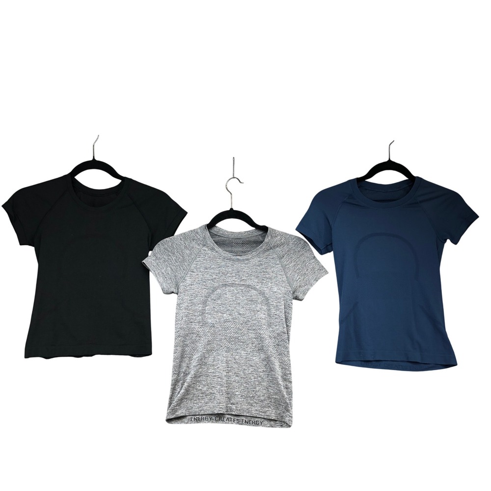 Lululemon Swiftly Tech Short Sleeve Tops Womens 2 Bundle Black Gray Blue Workout